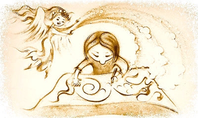 Artist creating a music video with sand animation while a muse flies nearby