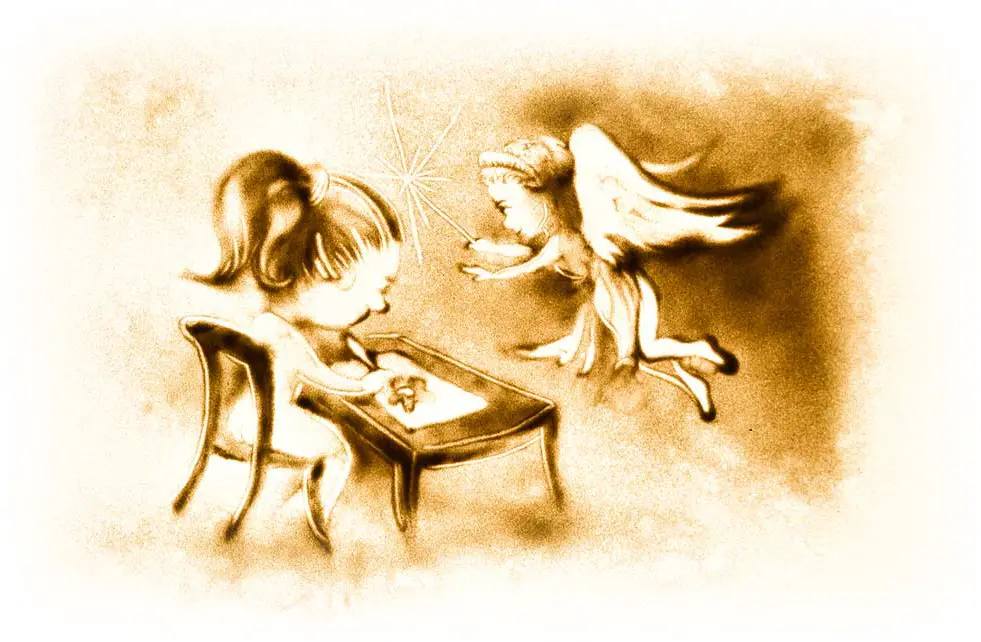 Sand art show scene featuring a beautiful muse flying around the artist drawing sketches for sand show.